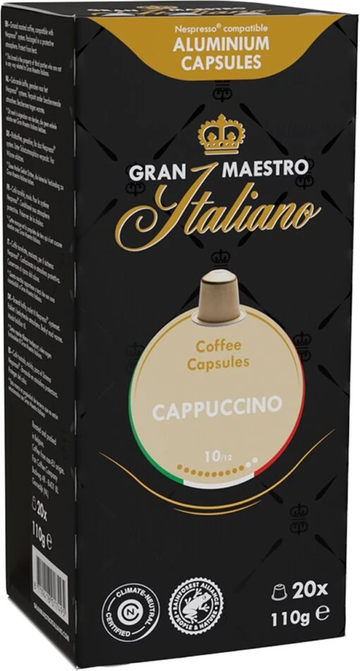 Gran Maestro Italiano - Cappuccino - Koffiecups - Nespresso Compatibel Capsules - Intense Smaak - 6 X 20 Cups -Koffiebenodigdheden Winkel