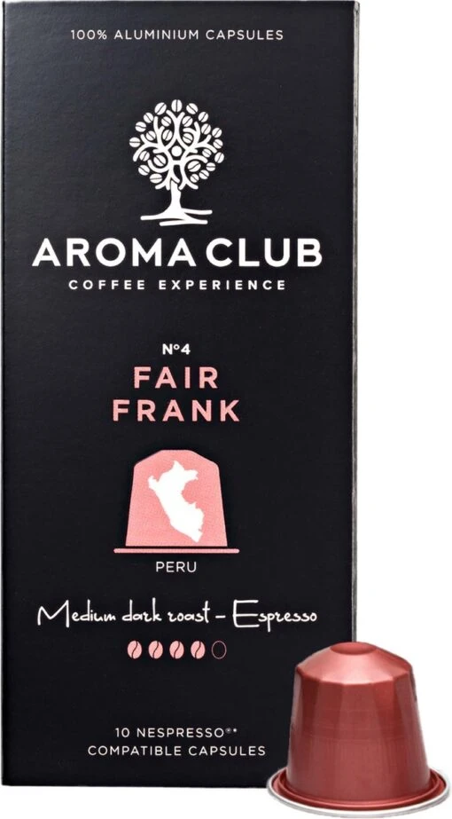 Aroma Club - Nespresso Compatible Capsules (120 St.) - No. 4 Fair Frank - Intensiteit 4/5 - Espresso - 100% Aluminium Koffiecups -Koffiebenodigdheden Winkel