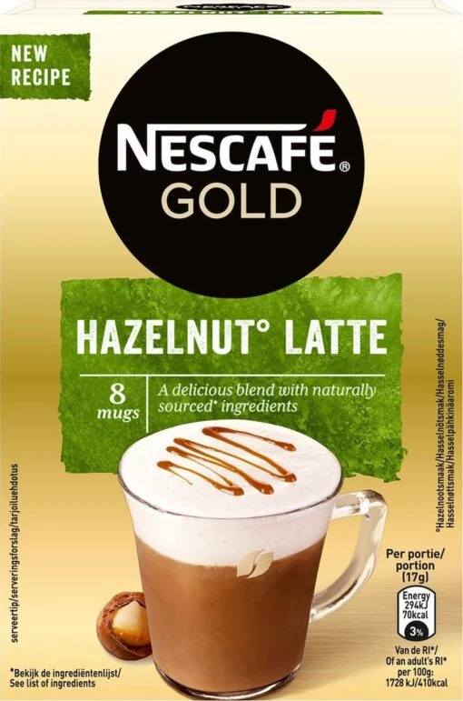 Nescafé Gold Hazelnoot Latte Oploskoffie - 6 Doosjes à 8 Zakjes -Koffiebenodigdheden Winkel