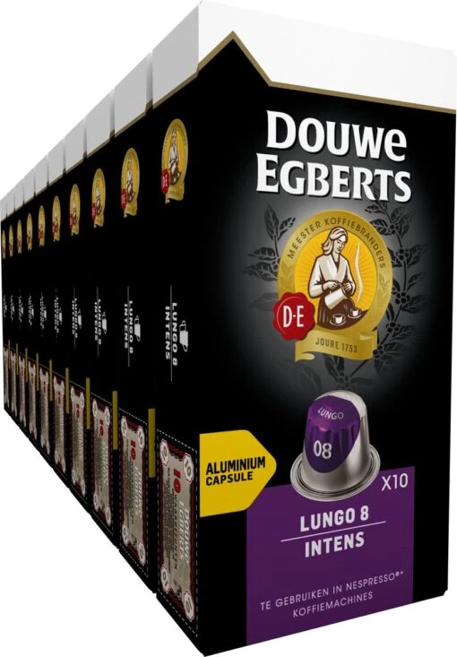 Douwe Egberts Lungo Intens Koffiecups - Intensiteit 8/12 - 10 X 10 Capsules -Koffiebenodigdheden Winkel