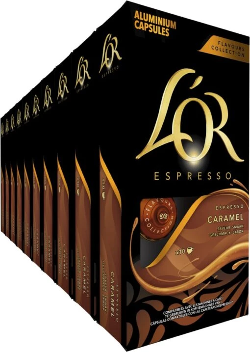 L'OR Espresso Caramel Koffiecups - 10 X 10 Capsules -Koffiebenodigdheden Winkel 854x1200 1