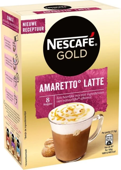 Nescafé Gold Amaretto Latte Oploskoffie - 6 Doosjes à 8 Zakjes -Koffiebenodigdheden Winkel 855x1200 4