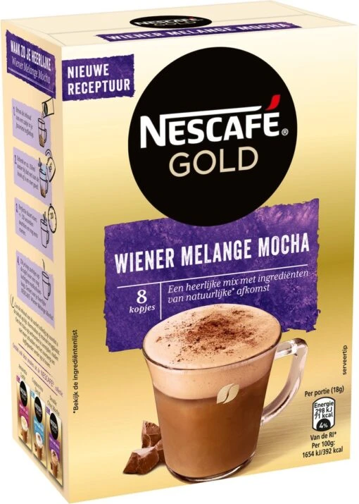 Nescafé Gold Wiener Melange Mocha Oploskoffie - 6 Doosjes à 8 Zakjes -Koffiebenodigdheden Winkel