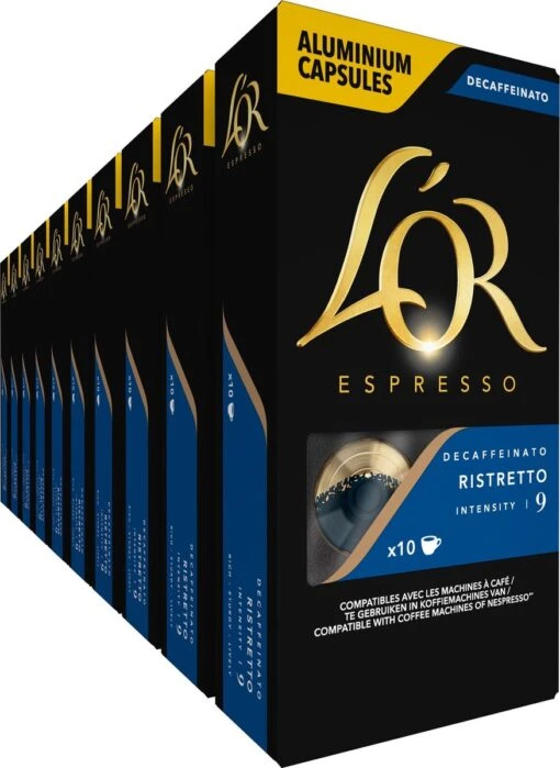 L'OR Espresso Ristretto Decaffeinato - Intensiteit 9/12 - 10 X 10 Capsules -Koffiebenodigdheden Winkel 875x1200 1