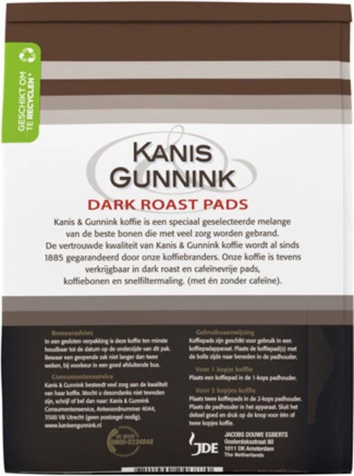 Kanis & Gunnink Dark Roast Koffiepads - 10 X 36 Pads -Koffiebenodigdheden Winkel