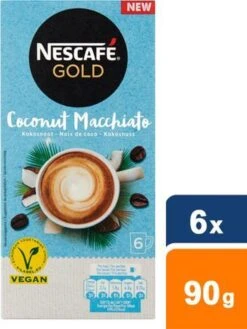 Nescafé Gold Coconut Macchiato Oploskoffie - 6 Doosjes à 6 Zakjes -Koffiebenodigdheden Winkel 901x1200