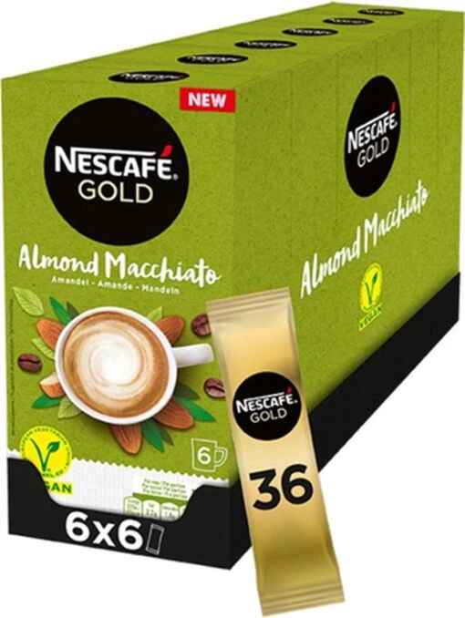 Nescafé Gold Almond Macchiato Oploskoffie - 6 Doosjes à 6 Zakjes -Koffiebenodigdheden Winkel