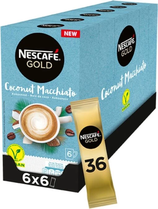 Nescafé Gold Coconut Macchiato Oploskoffie - 6 Doosjes à 6 Zakjes -Koffiebenodigdheden Winkel 906x1200 1