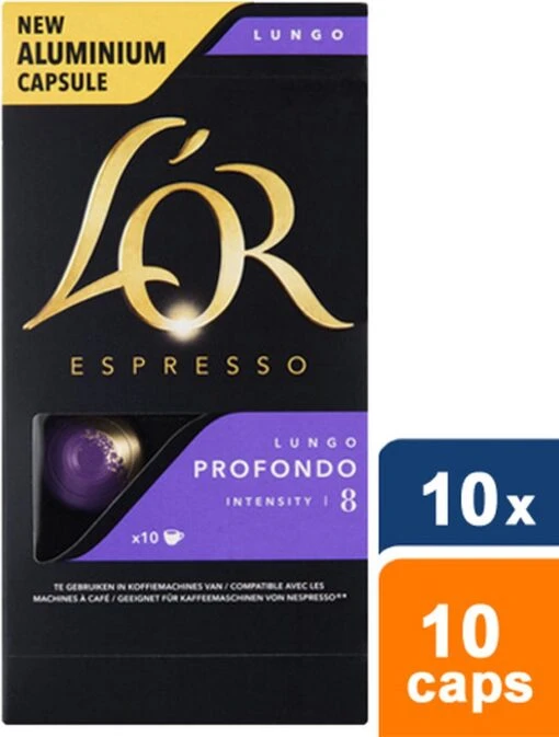 L'OR Lungo Profondo Koffiecups - Intensiteit 8/12 - 10 X 10 Capsules -Koffiebenodigdheden Winkel 909x1200 2