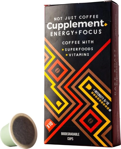 Cupplement Energy/Focus Blend Dark Roast Espresso - 10 Nespresso Koffiecups - Koffie Met Vitamines, Extra Cafeïne En Superfoods - Duurzame Biologische Afbreekbare Koffie Capsules -Koffiebenodigdheden Winkel