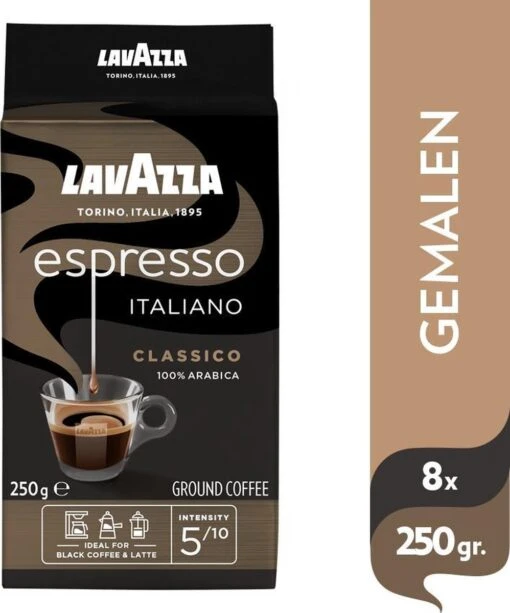 Lavazza Espresso Italiano Classico Gemalen / Filterkoffie - 8 X 250 Gram -Koffiebenodigdheden Winkel